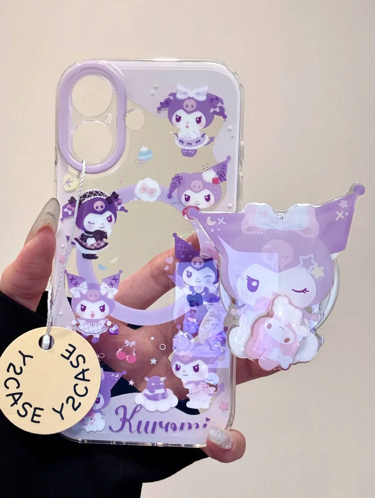 Sanrio Kuromi Purple Glitter Charm Clear Case for iPhone 17 16 15 14 13 Pro Max — MagSafe