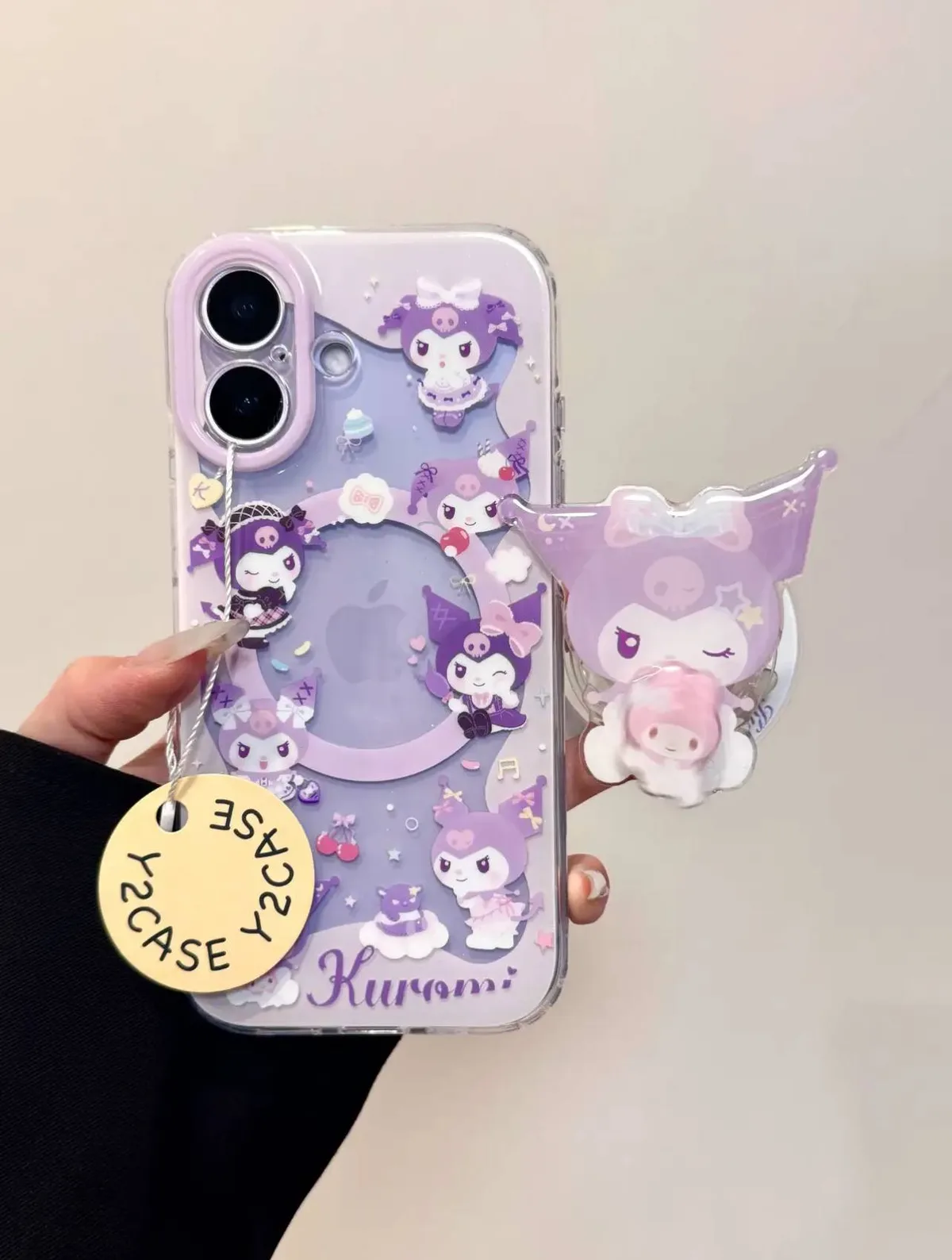 Sanrio Kuromi Purple Glitter Charm Clear Case for iPhone 17 16 15 14 13 Pro Max — MagSafe