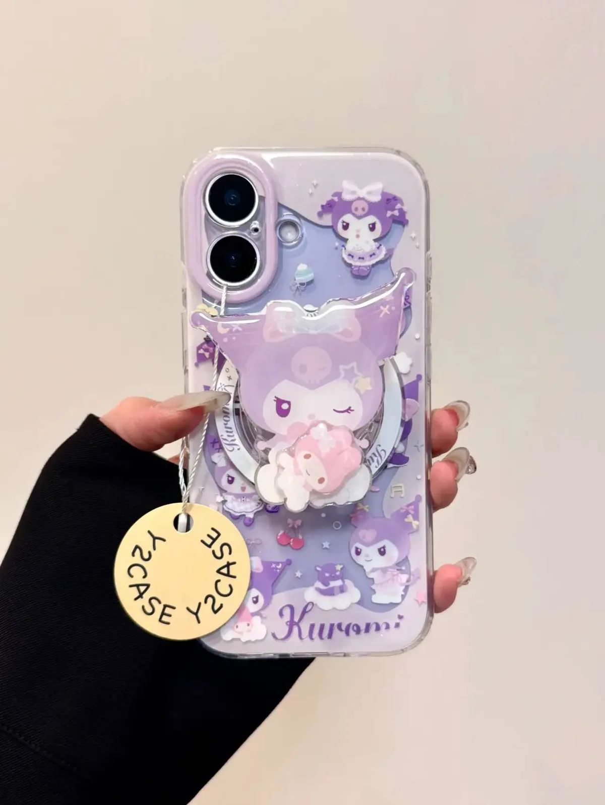 Sanrio Kuromi Purple Glitter Charm Clear Case for iPhone 17 16 15 14 13 Pro Max — MagSafe