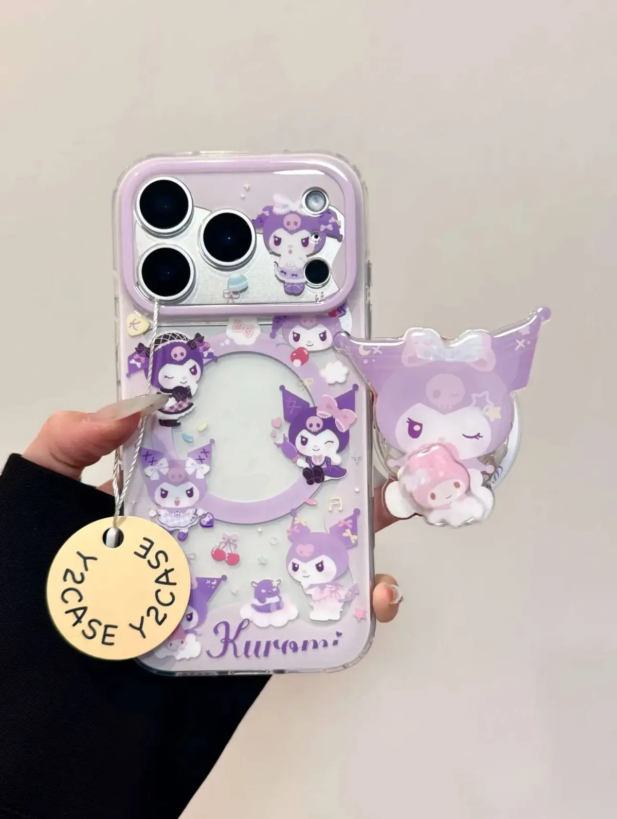 Sanrio Kuromi Purple Glitter Charm Clear Case for iPhone 17 16 15 14 13 Pro Max — MagSafe
