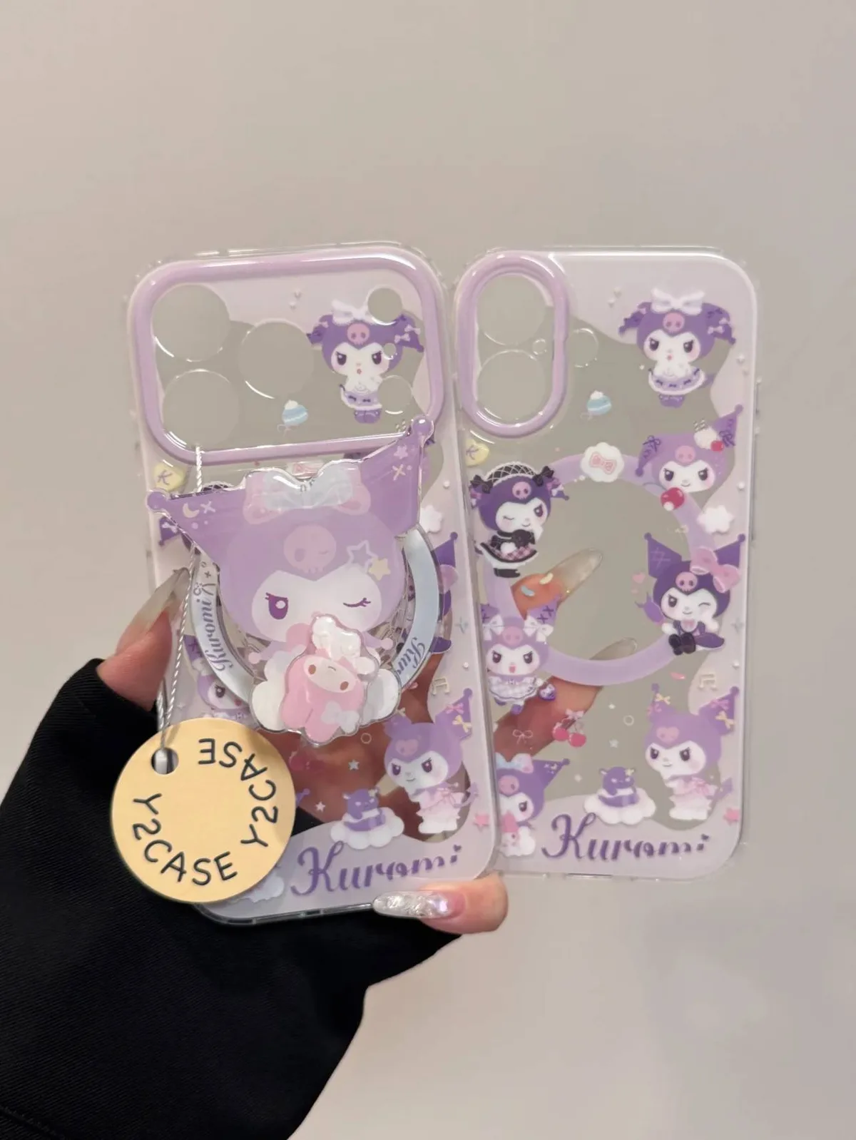 Sanrio Kuromi Purple Glitter Charm Clear Case for iPhone 17 16 15 14 13 Pro Max — MagSafe
