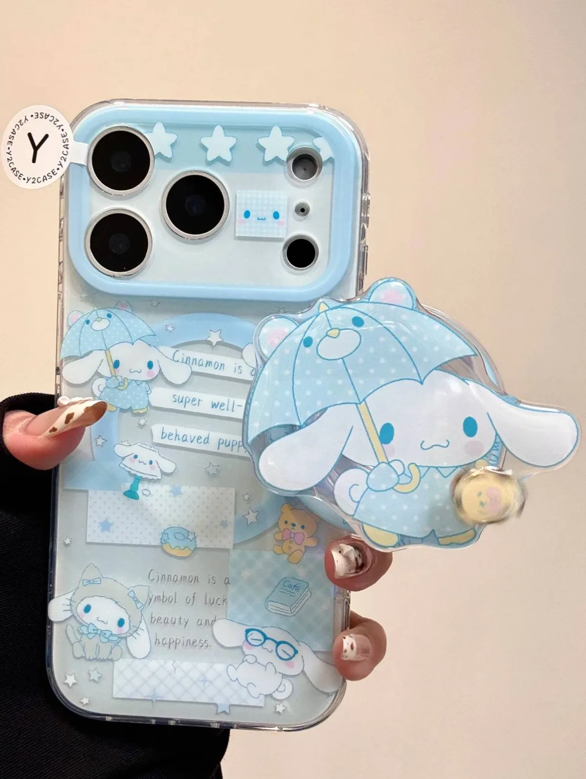 Sanrio Cinnamoroll 3D Charm iPhone 17 16 15 14 13 Pro Max Clear Phone Case