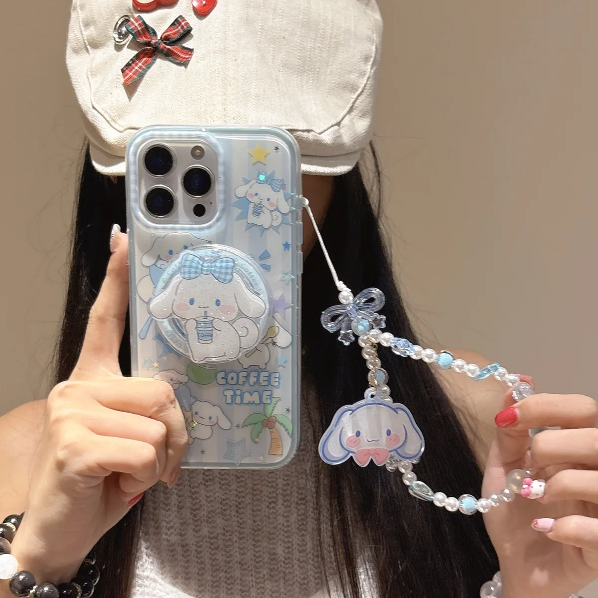 Sanrio Cinnamoroll Coffee Time Case with Charm Strap for iPhone 17 16 15 14 13 Pro Max