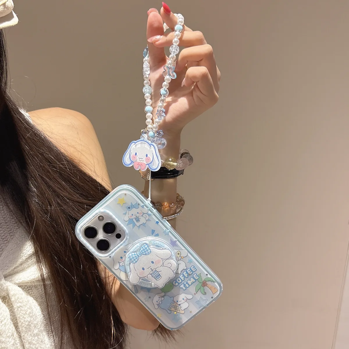Sanrio Cinnamoroll Coffee Time Case with Charm Strap for iPhone 17 16 15 14 13 Pro Max