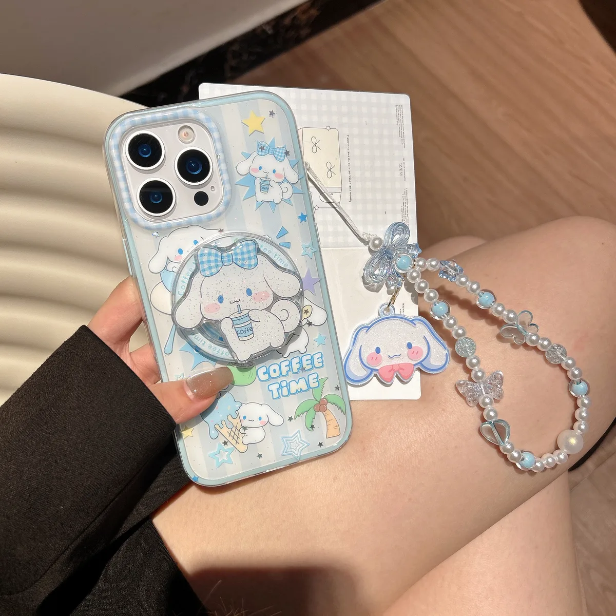 Sanrio Cinnamoroll Coffee Time Case with Charm Strap for iPhone 17 16 15 14 13 Pro Max