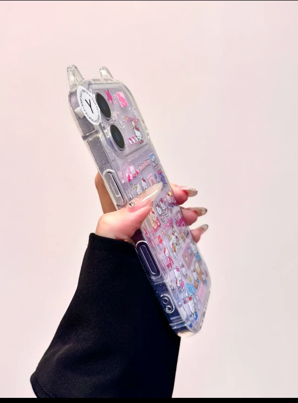 Sanrio Hello Kitty Glitter Cat-Ear Clear iPhone 17 16 15 14 13 Pro Max Case