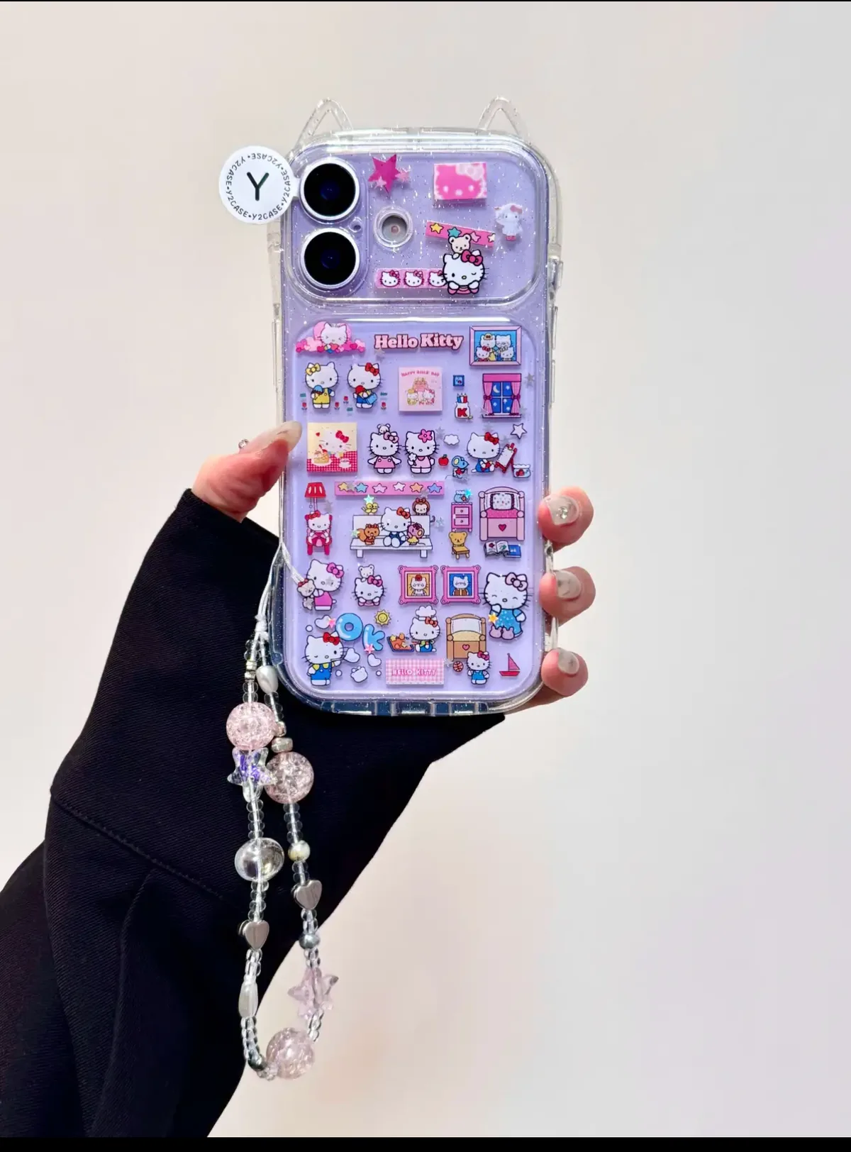 Sanrio Hello Kitty Glitter Cat-Ear Clear Case for iPhone 17 16 15 14 13 Pro Max