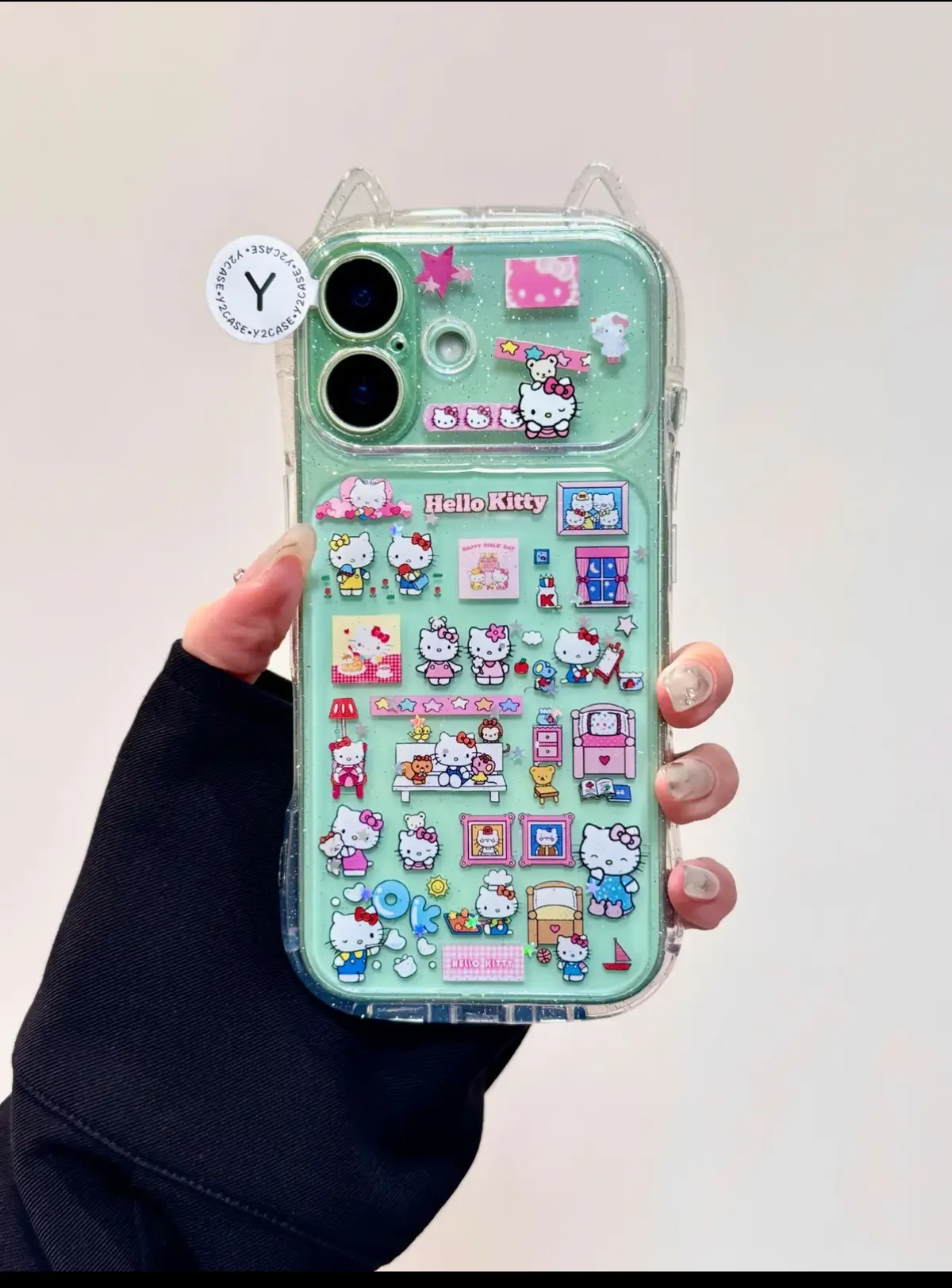 Sanrio Hello Kitty Glitter Cat-Ear Clear iPhone 17 16 15 14 13 Pro Max Case