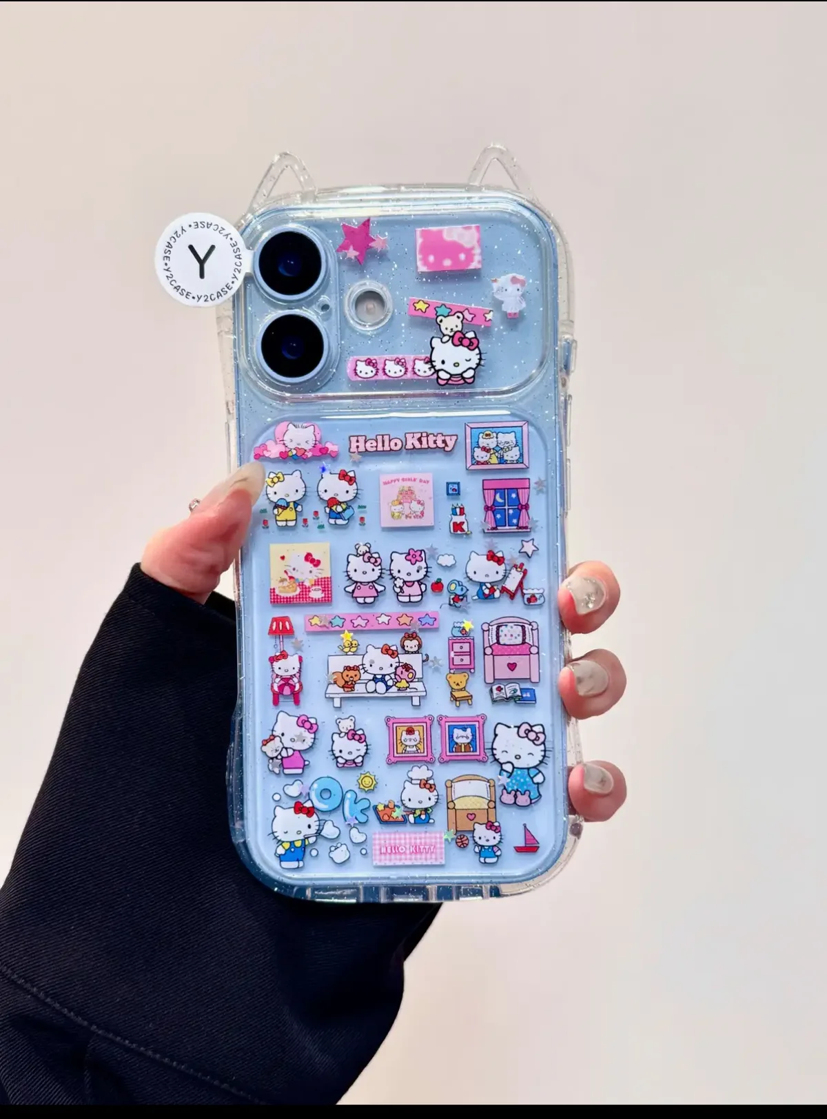 Sanrio Hello Kitty Glitter Cat-Ear Clear iPhone 17 16 15 14 13 Pro Max Case