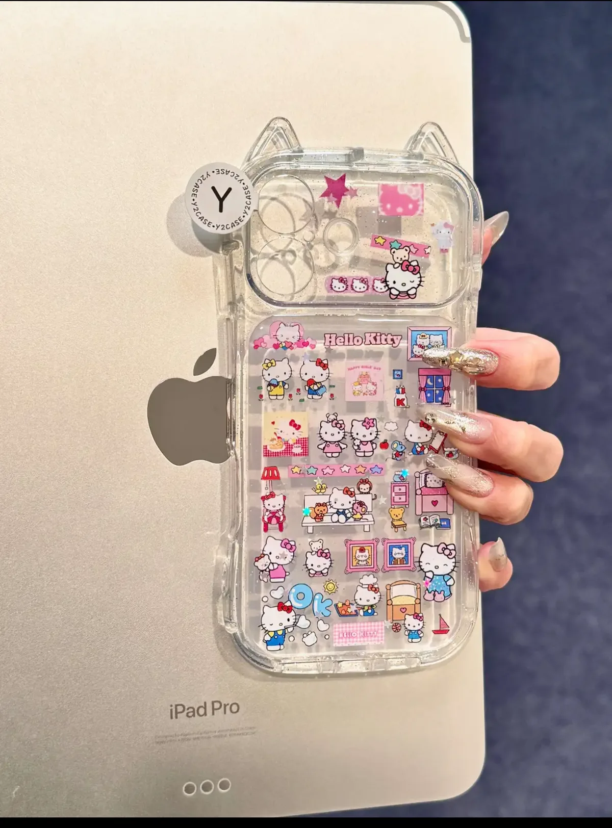 Sanrio Hello Kitty Glitter Cat-Ear Clear iPhone 17 16 15 14 13 Pro Max Case