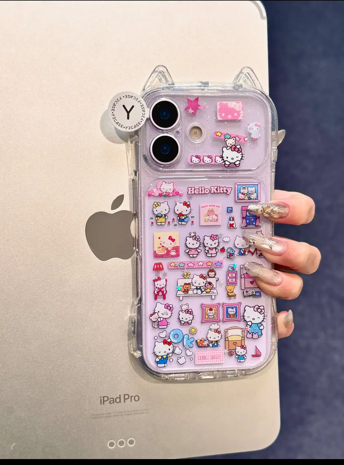 Sanrio Hello Kitty Glitter Cat-Ear Clear iPhone 17 16 15 14 13 Pro Max Case