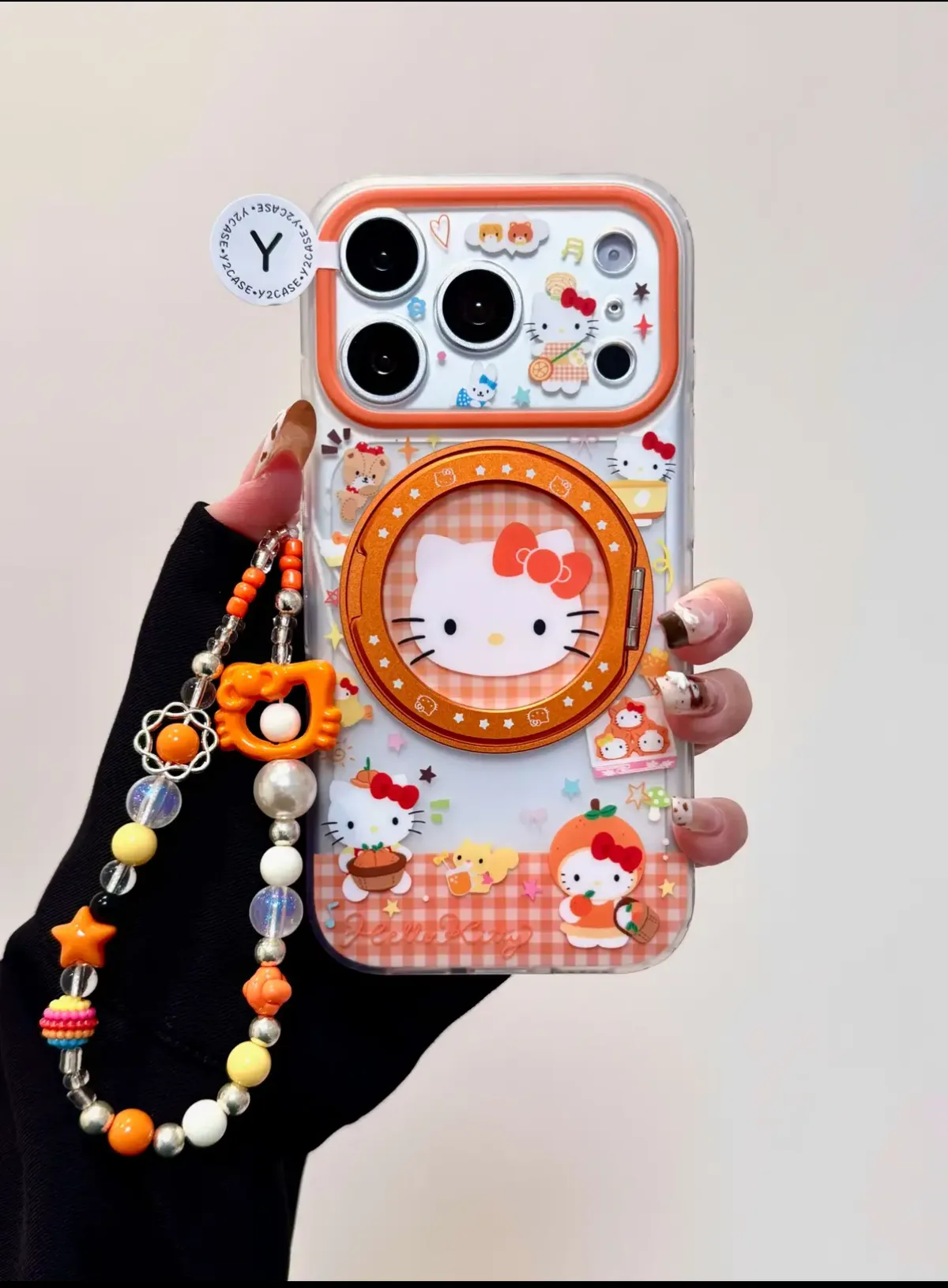 Sanrio Hello Kitty Orange Gingham Camera Phone Case for iPhone 17 16 15 14 13 Pro Max — MagSafe