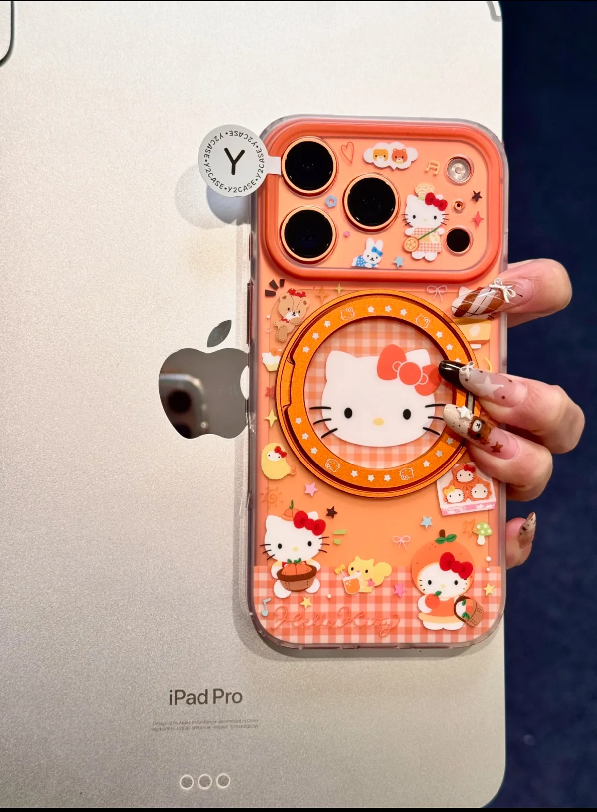 Sanrio Hello Kitty Orange Gingham Camera Phone Case for iPhone 17 16 15 14 13 Pro Max