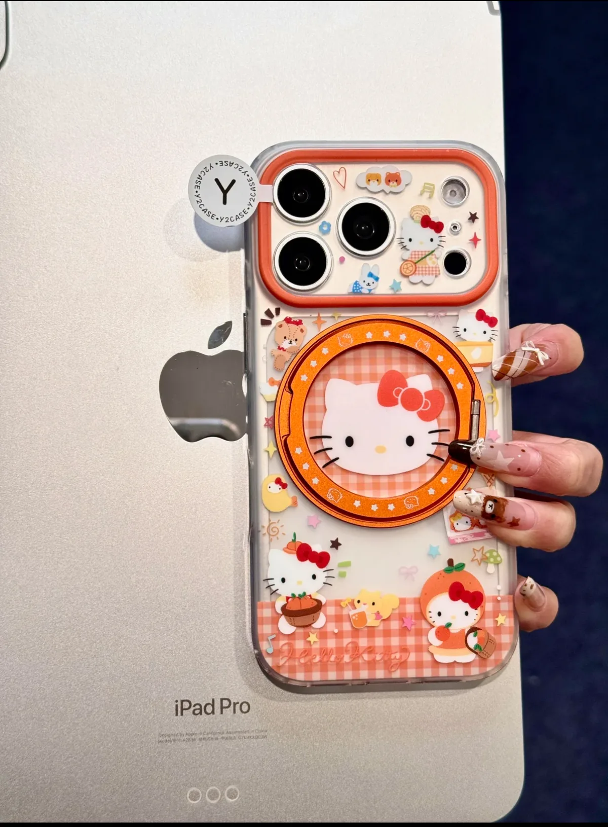 Sanrio Hello Kitty Orange Gingham Camera Phone Case for iPhone 17 16 15 14 13 Pro Max