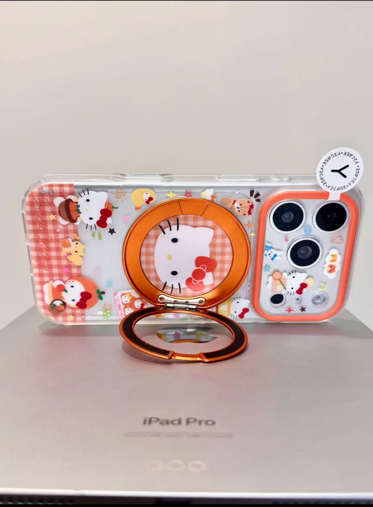 Sanrio Hello Kitty Orange Gingham Camera Phone Case for iPhone 17 16 15 14 13 Pro Max