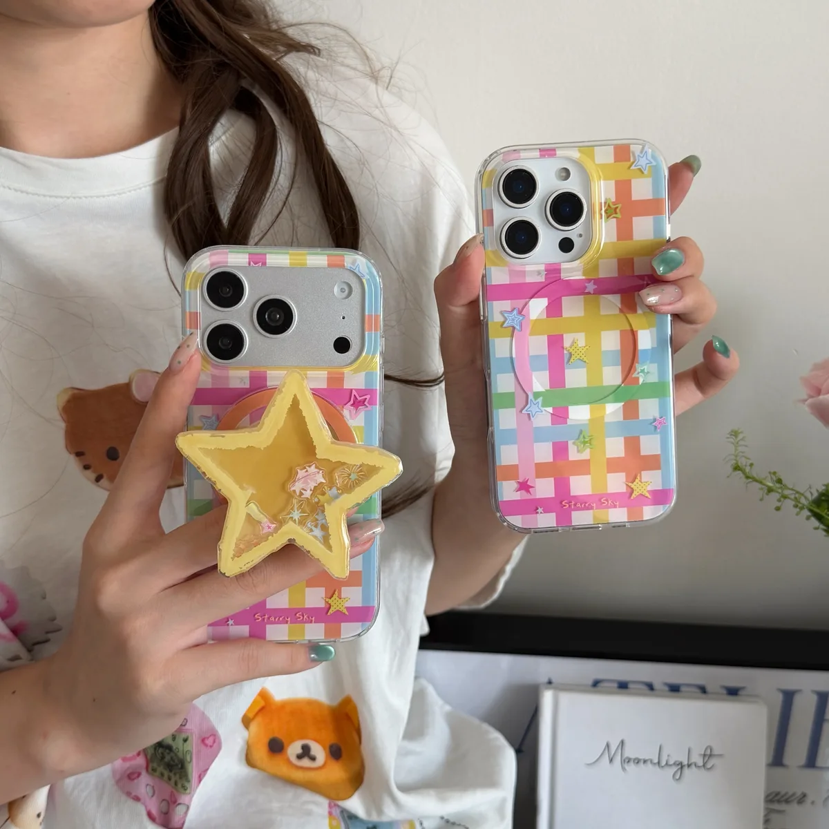 Starry Sky Colorful Grid Phone Case with MagSafe Star Stand for iPhone 17 16 15 14 13 Pro Max