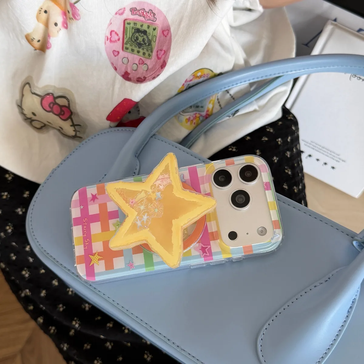 Starry Sky Colorful Grid Phone Case with MagSafe Star Stand for iPhone 17 16 15 14 13 Pro Max