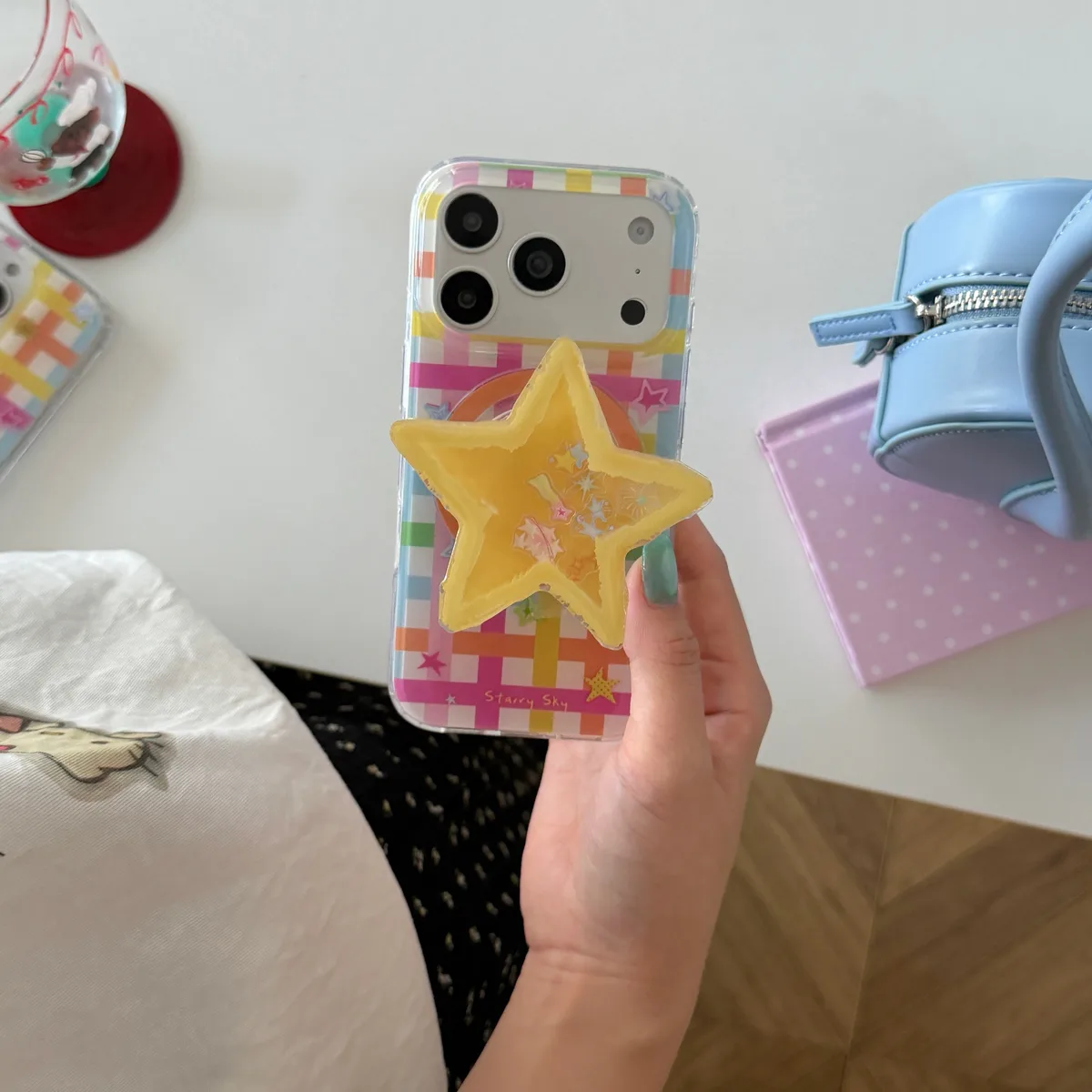 Starry Sky Colorful Grid Phone Case with MagSafe Star Stand for iPhone 17 16 15 14 13 Pro Max