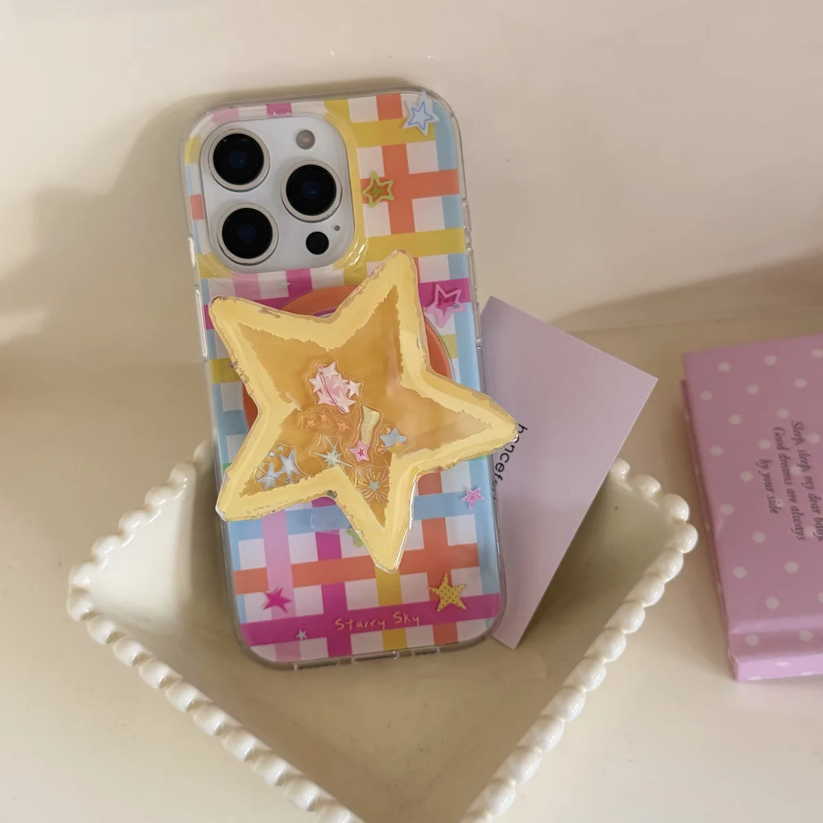 Starry Sky Colorful Grid Phone Case with MagSafe Star Stand for iPhone 17 16 15 14 13 Pro Max