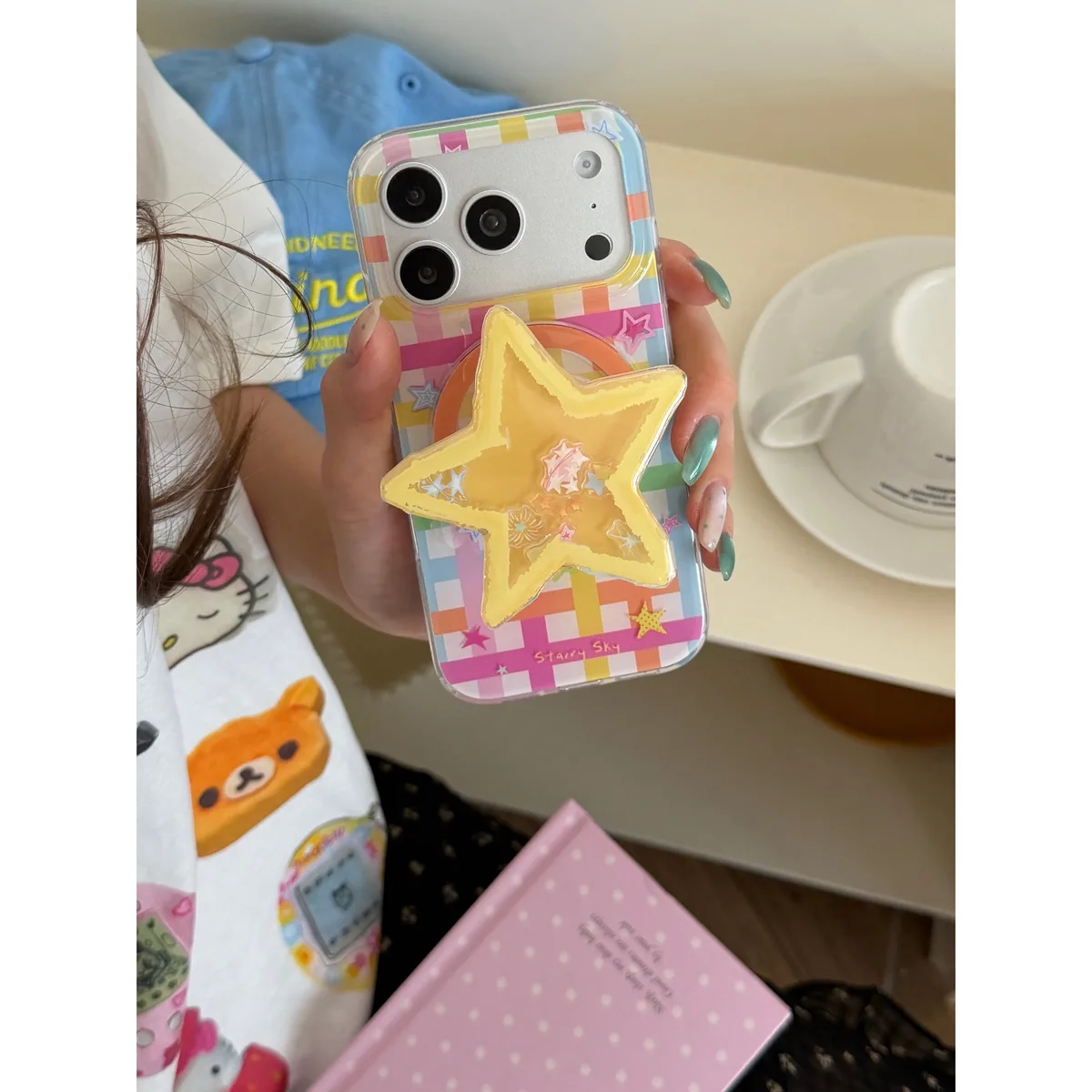 Starry Sky Colorful Grid Phone Case with MagSafe Star Stand for iPhone 17 16 15 14 13 Pro Max