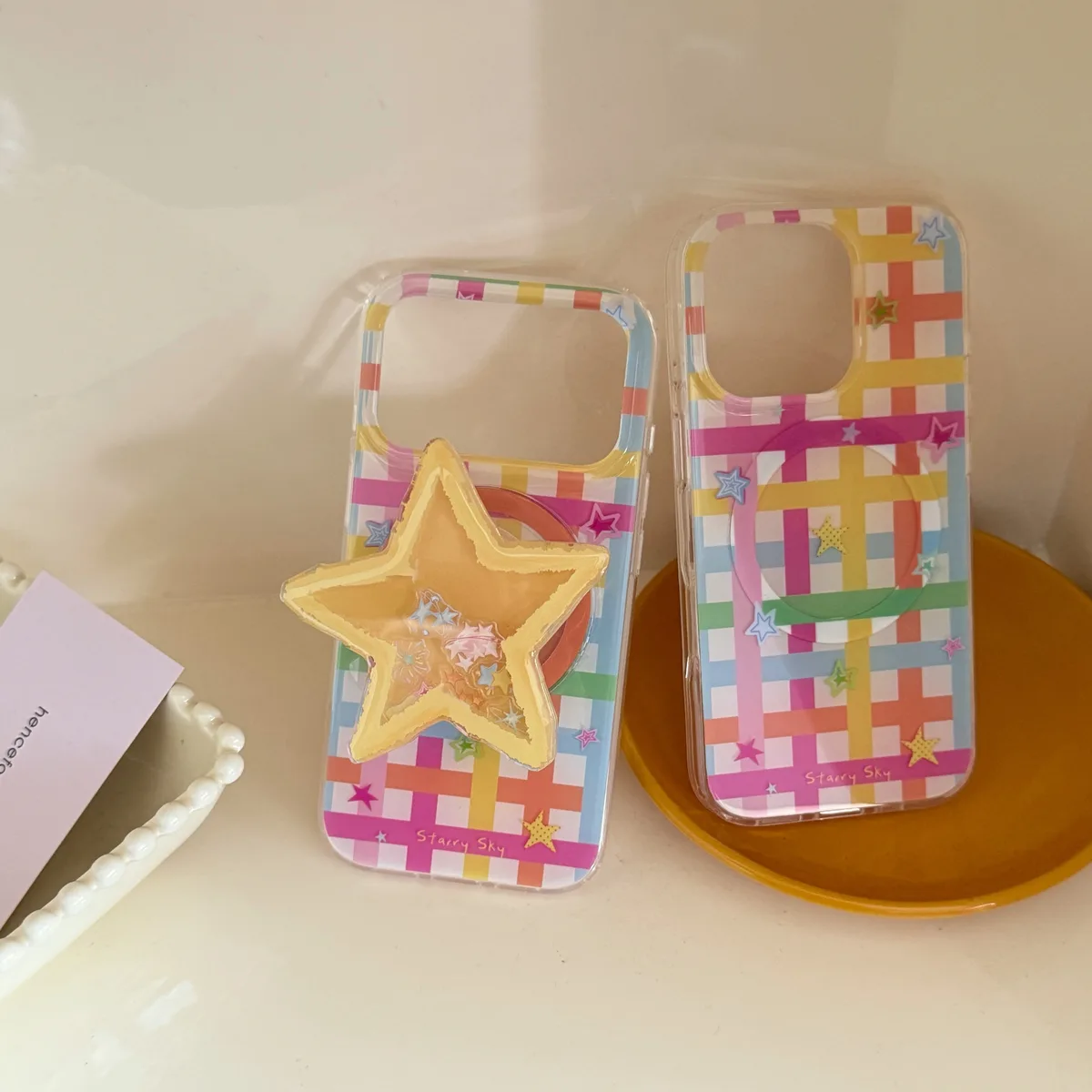 Starry Sky Colorful Grid Phone Case with MagSafe Star Stand for iPhone 17 16 15 14 13 Pro Max