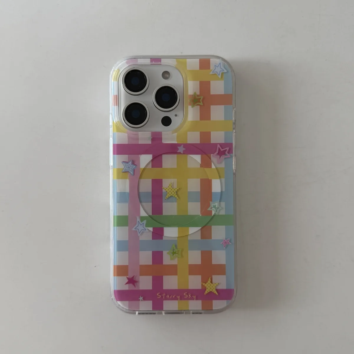 Starry Sky Colorful Grid Phone Case with MagSafe Star Stand for iPhone 17 16 15 14 13 Pro Max