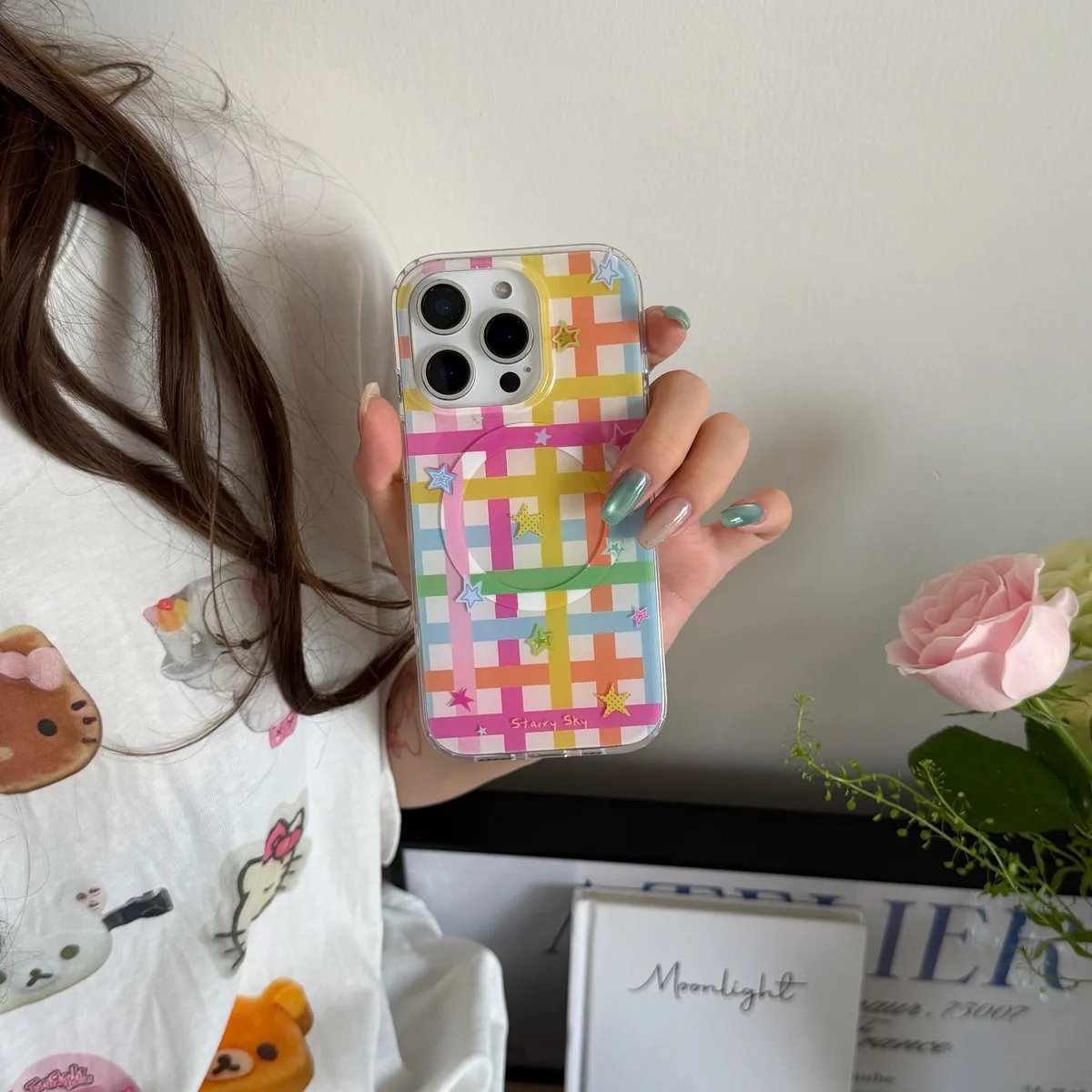 Starry Sky Colorful Grid Phone Case with MagSafe Star Stand for iPhone 17 16 15 14 13 Pro Max