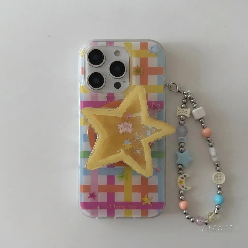Starry Sky Colorful Grid Phone Case with MagSafe Star Stand for iPhone 17 16 15 14 13 Pro Max