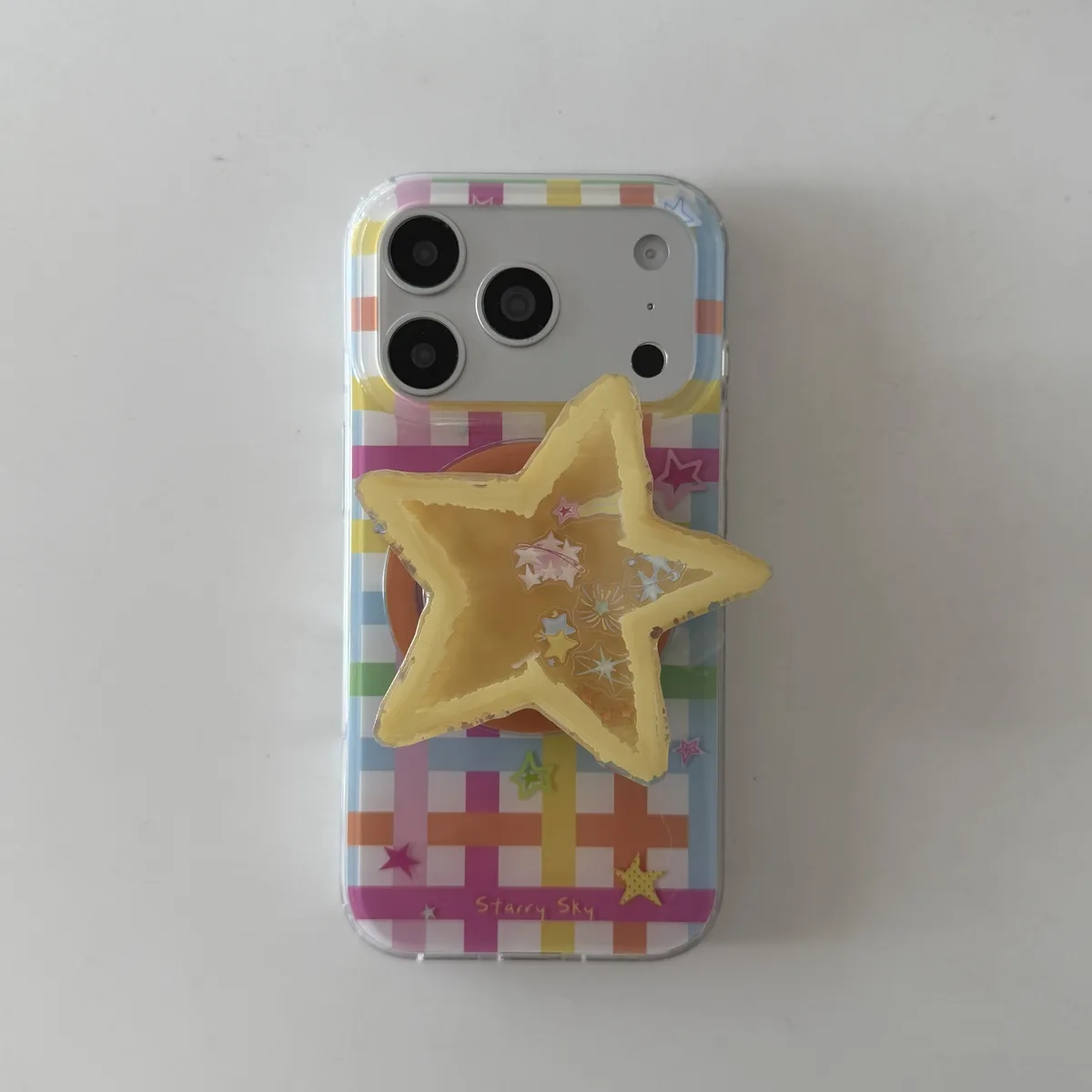 Starry Sky Colorful Grid Phone Case with MagSafe Star Stand for iPhone 17 16 15 14 13 Pro Max