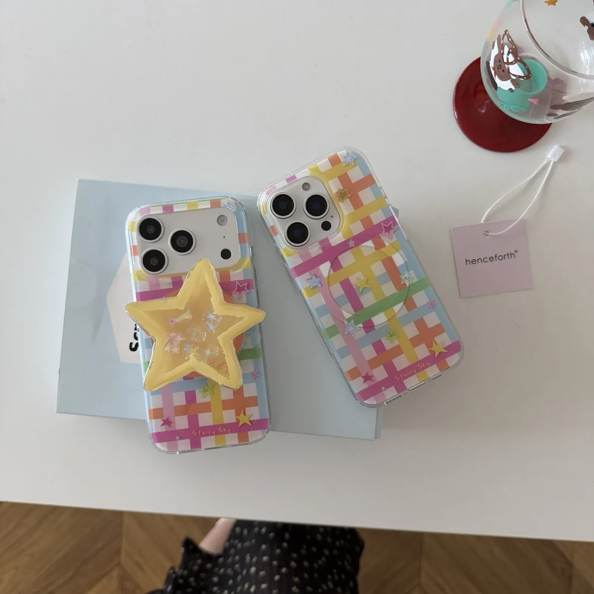 Starry Sky Colorful Grid Phone Case with MagSafe Star Stand for iPhone 17 16 15 14 13 Pro Max