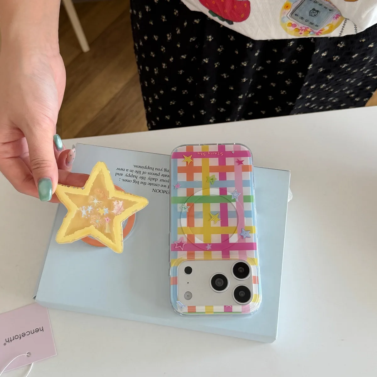 Starry Sky Colorful Grid Phone Case with MagSafe Star Stand for iPhone 17 16 15 14 13 Pro Max