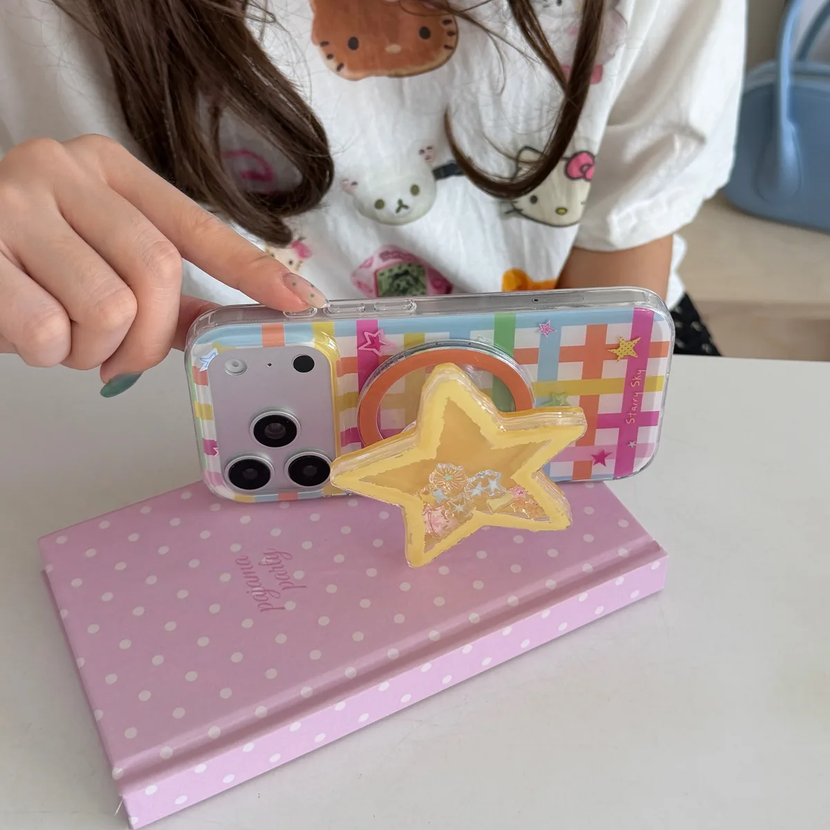 Starry Sky Colorful Grid Phone Case with MagSafe Star Stand for iPhone 17 16 15 14 13 Pro Max