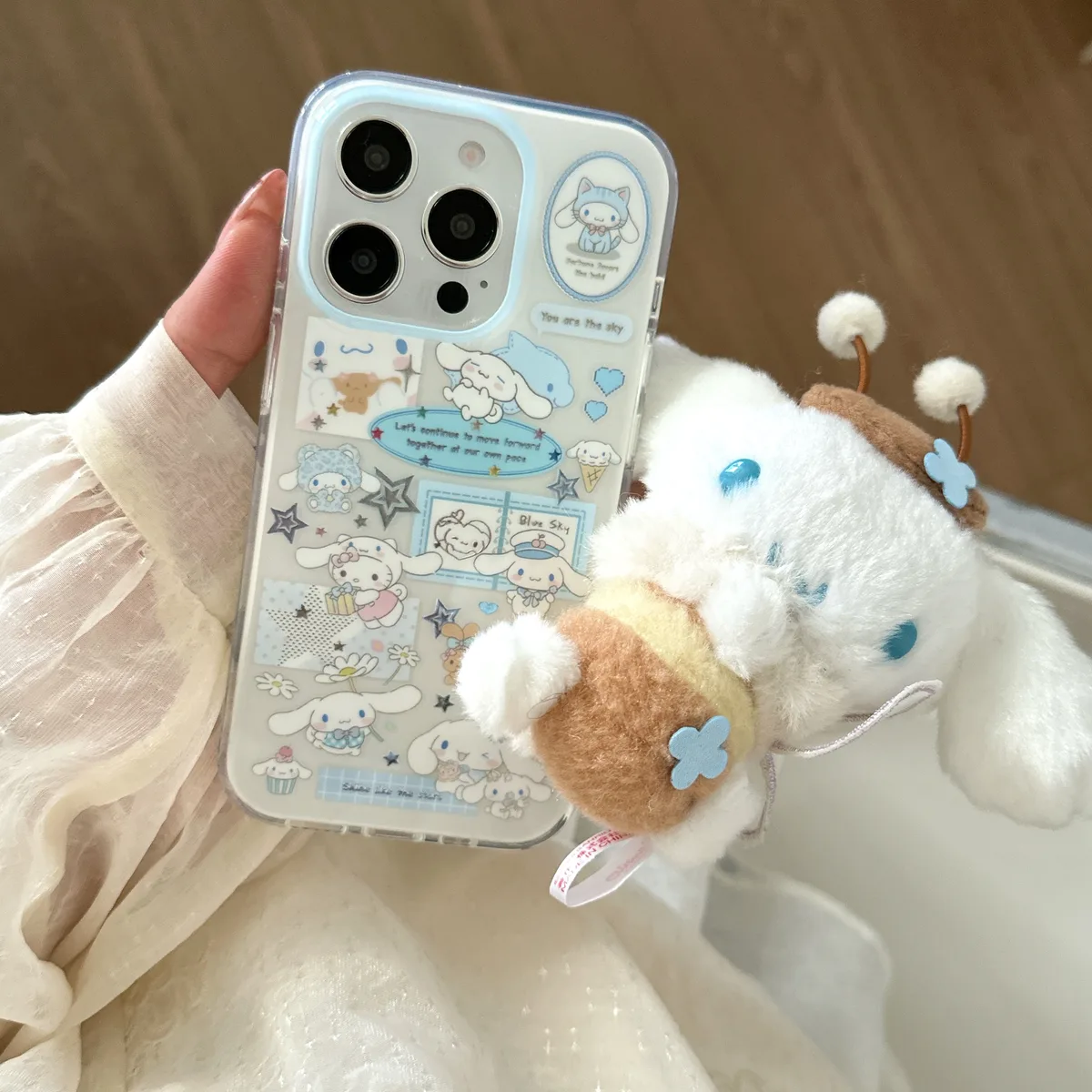 Cinnamoroll Kawaii Sticker Case for iPhone 17 16 15 Pro Max