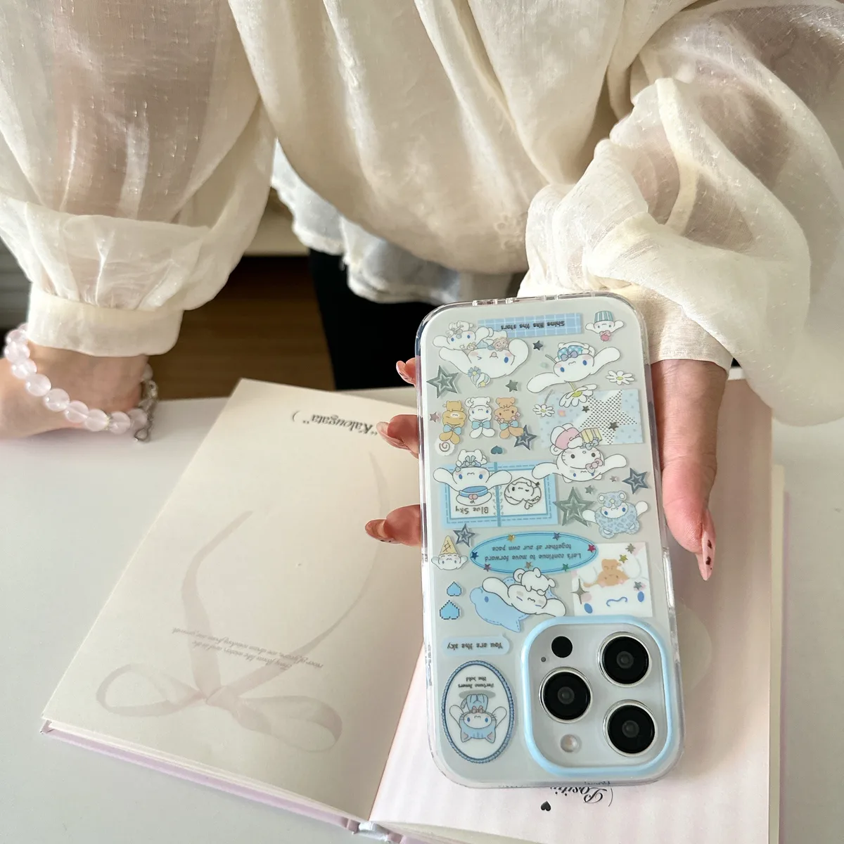 Cinnamoroll Kawaii Sticker Case for iPhone 17 16 15 Pro Max