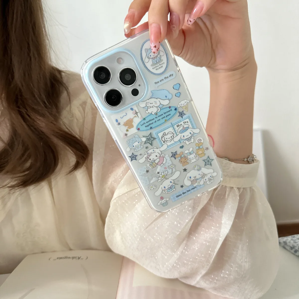 Cinnamoroll Kawaii Sticker Case for iPhone 17 16 15 Pro Max