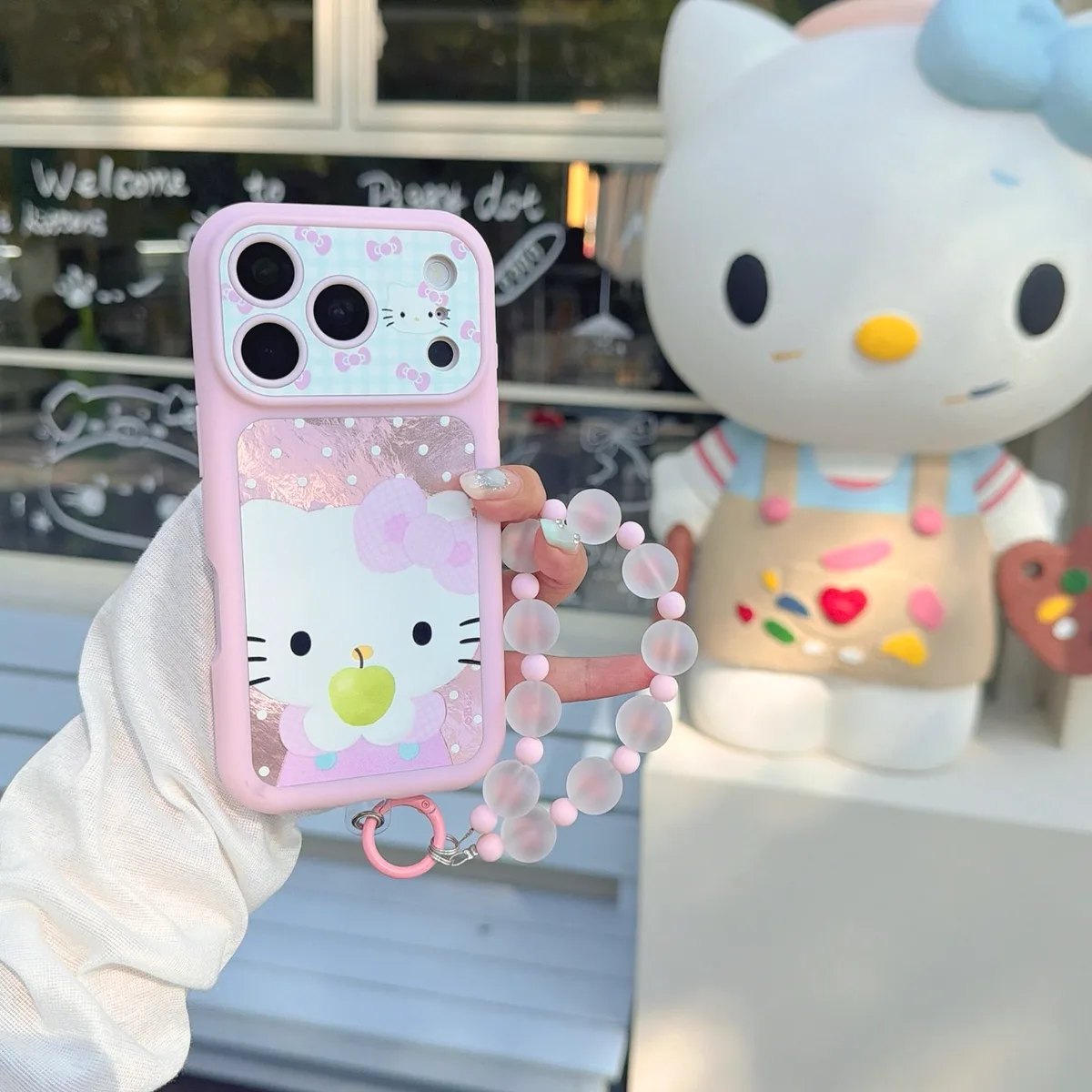 Hello Kitty Pink Bow Phone Case with Beaded Strap for iPhone 17 16 15 Pro Max