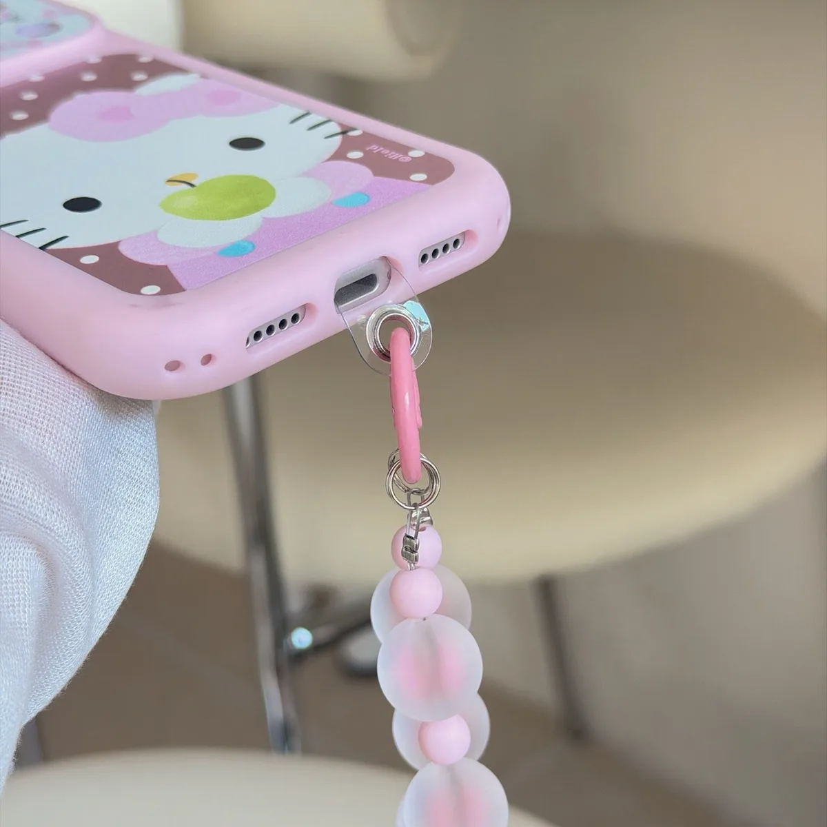 Hello Kitty Pink Bow Phone Case with Beaded Strap for iPhone 17 16 15 Pro Max