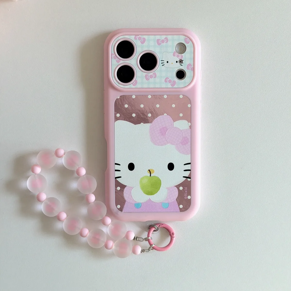 Hello Kitty Pink Bow Phone Case with Beaded Strap for iPhone 17 16 15 Pro Max