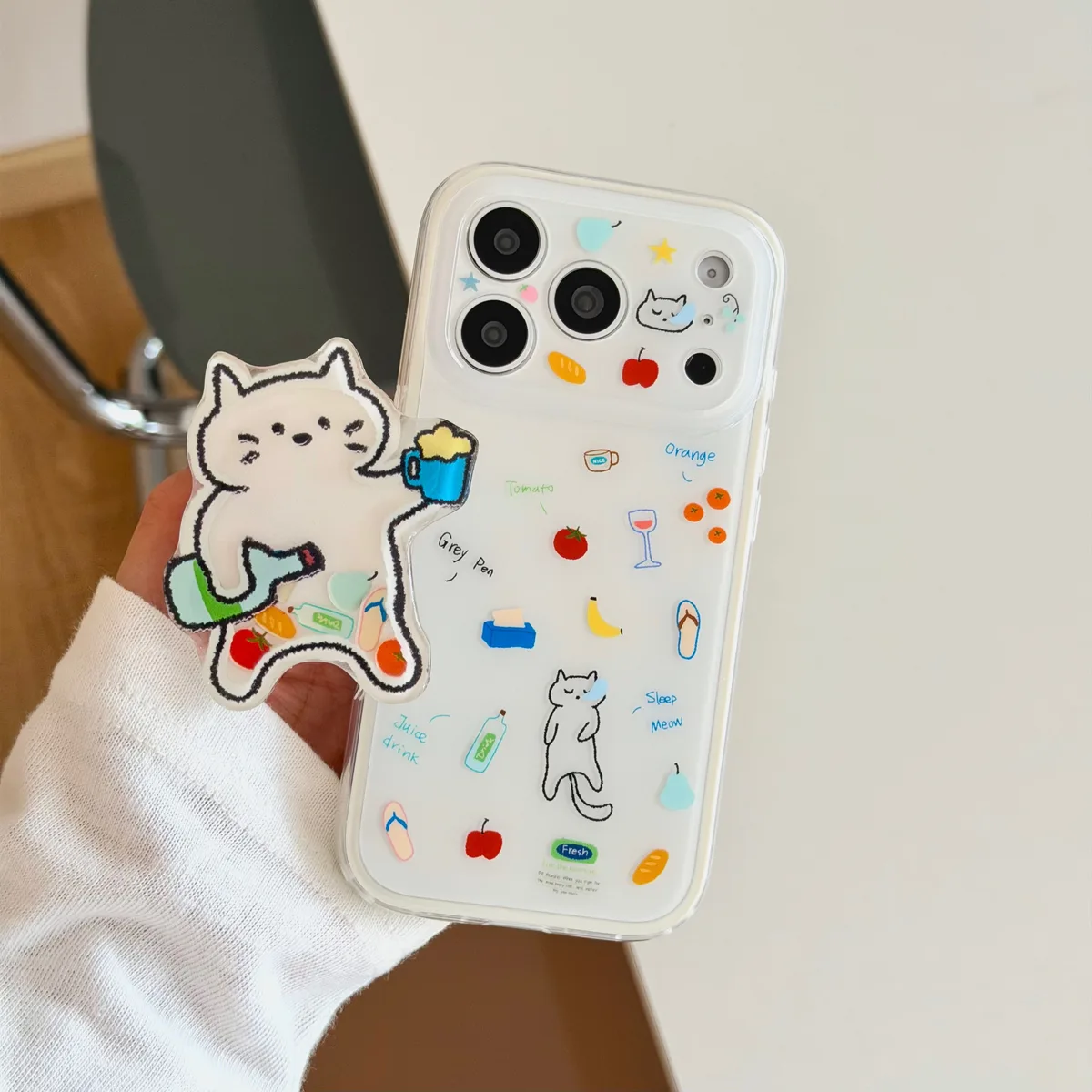 Cute Cat Clear Phone Case with 3D Character Grip for iPhone 17 16 15 Pro Max