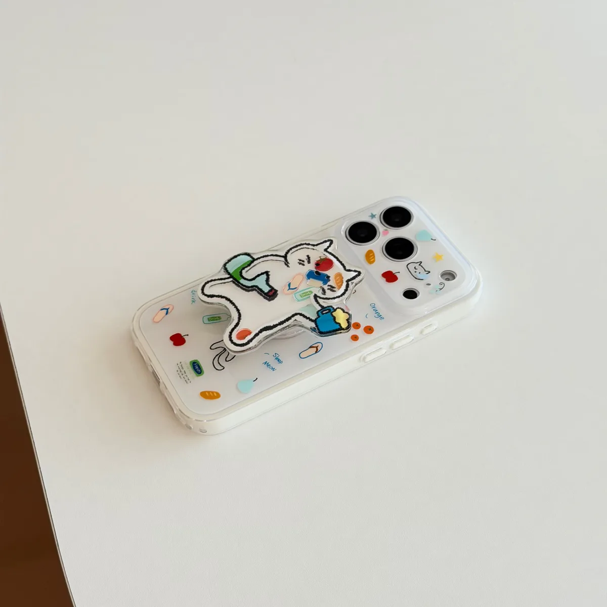 Cute Cat Clear Phone Case with 3D Character Grip for iPhone 17 16 15 Pro Max