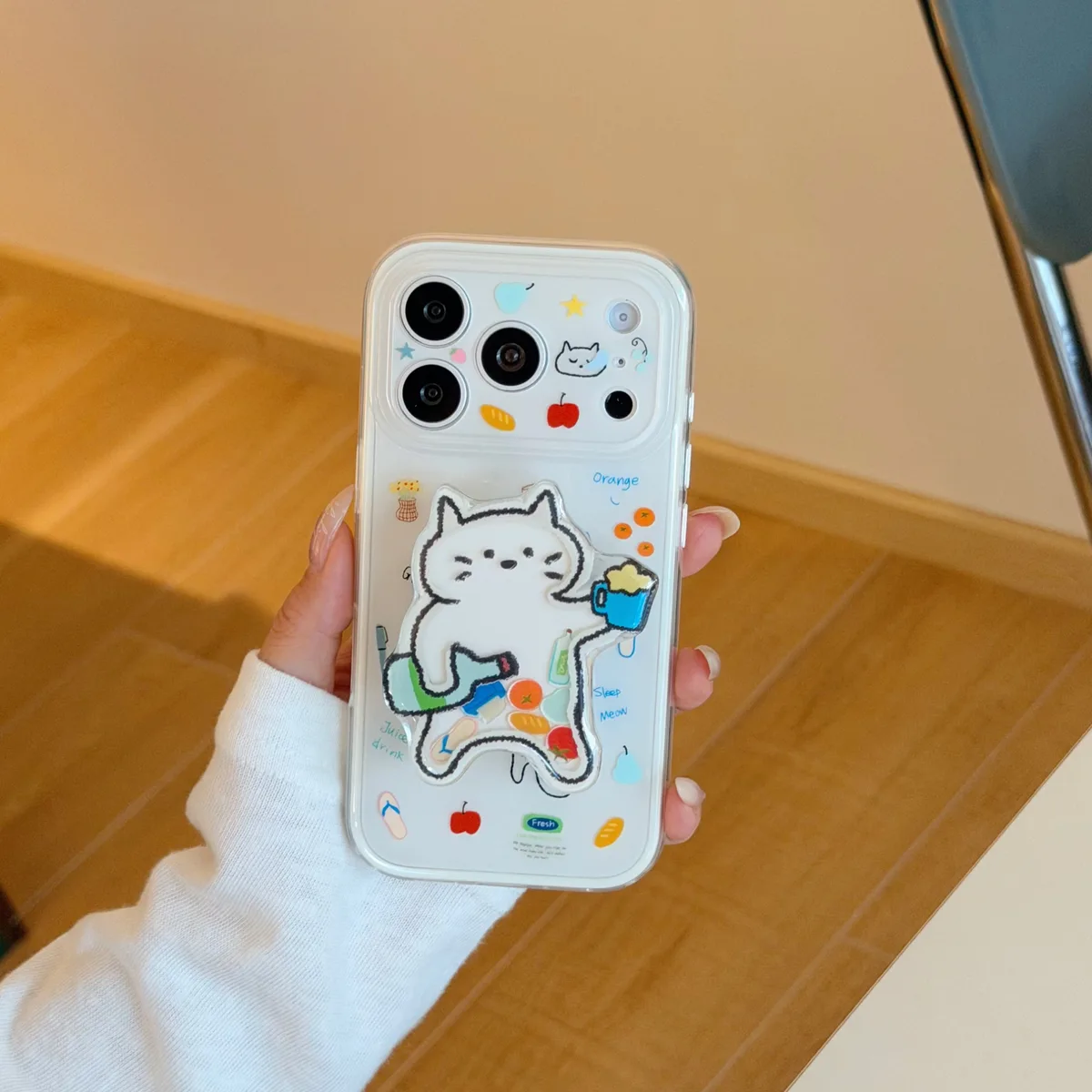 Cute Cat Clear Phone Case with 3D Character Grip for iPhone 17 16 15 Pro Max