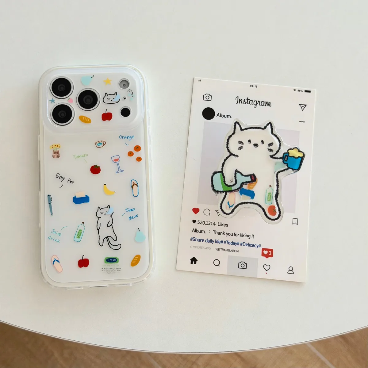 Cute Cat Clear Phone Case with 3D Character Grip for iPhone 17 16 15 Pro Max