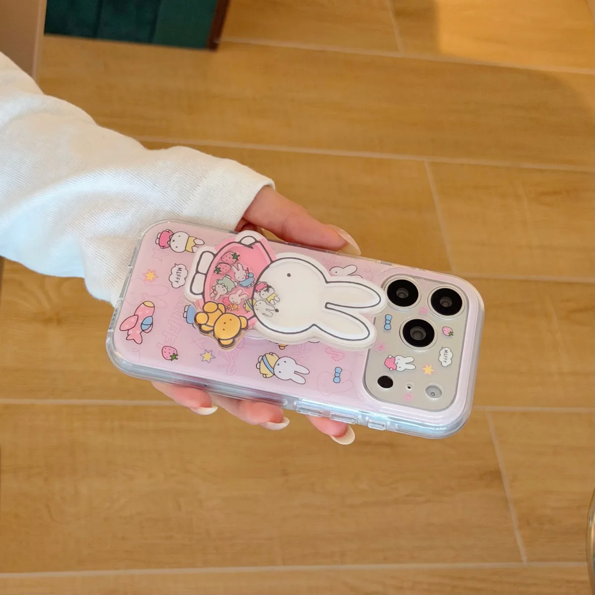 Miffy Pink Clear Phone Case with Beaded Charm for iPhone 17 16 15 Pro Max