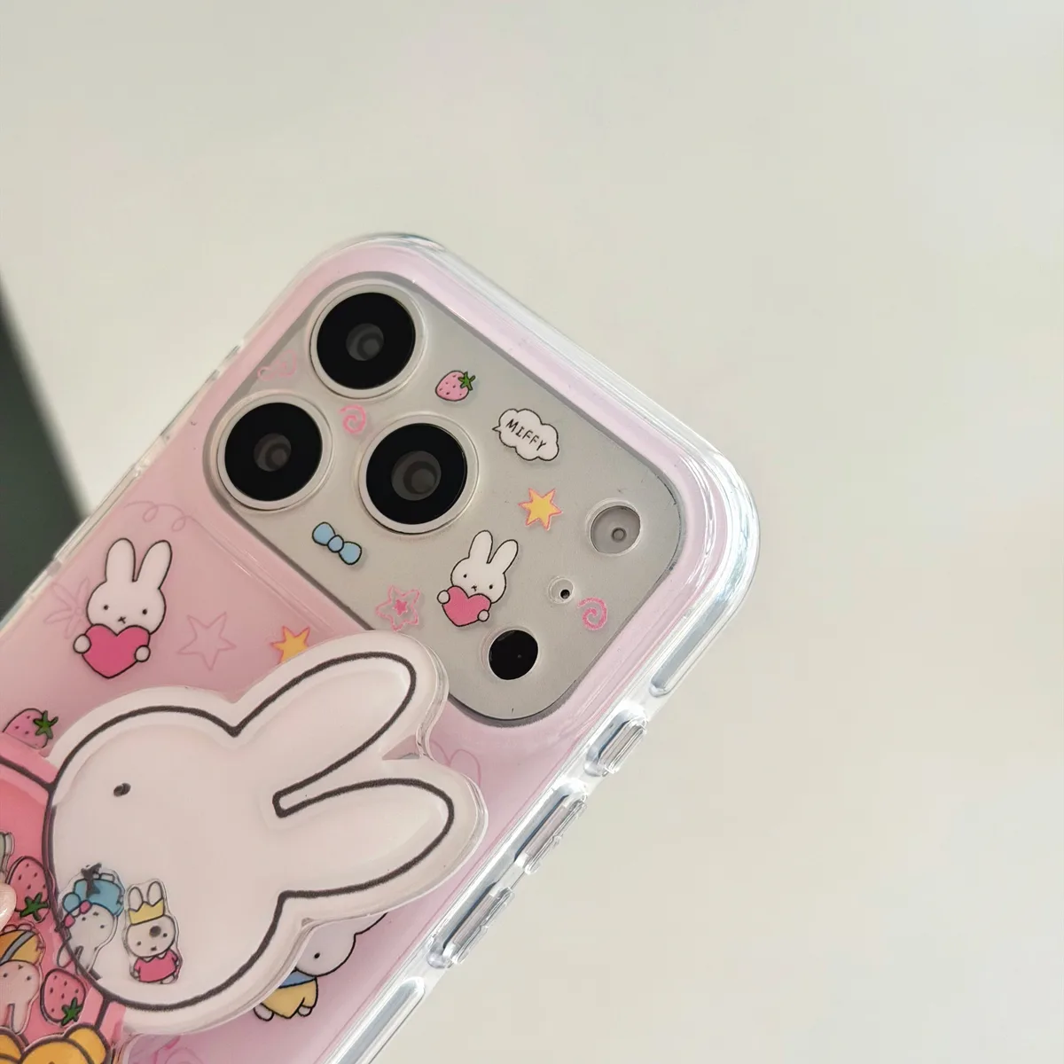 Miffy Pink Clear Phone Case with Beaded Charm for iPhone 17 16 15 Pro Max