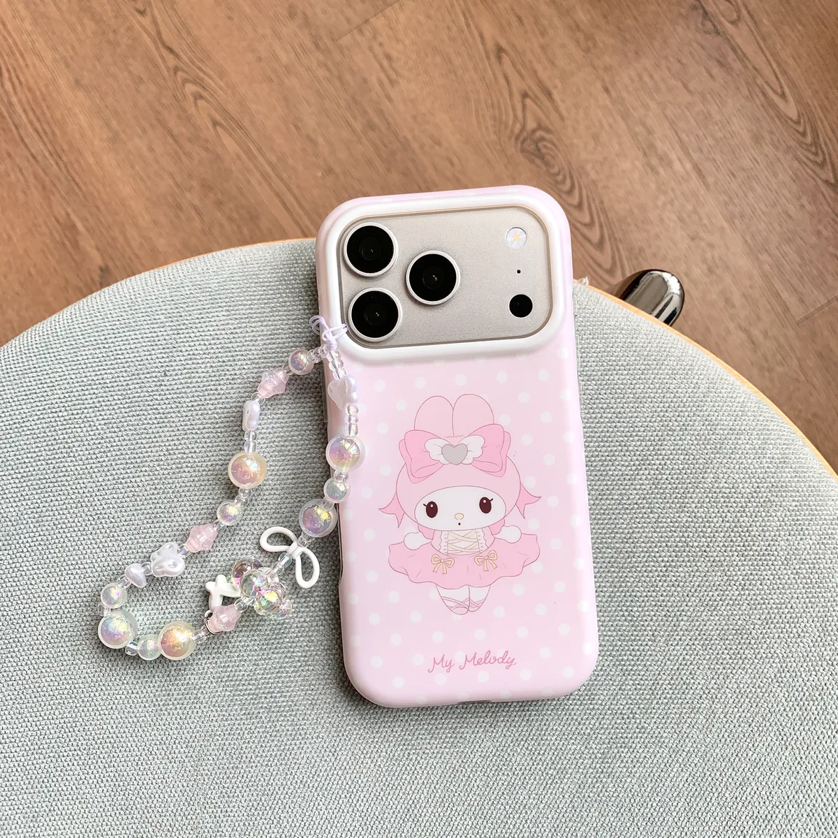 Ballet My Melody Case with Beaded Strap for iPhone 17 16 15 Pro Max