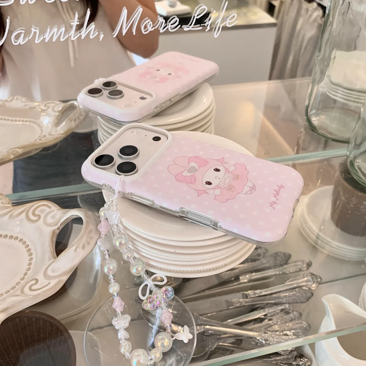 Ballet My Melody Case with Beaded Strap for iPhone 17 16 15 Pro Max