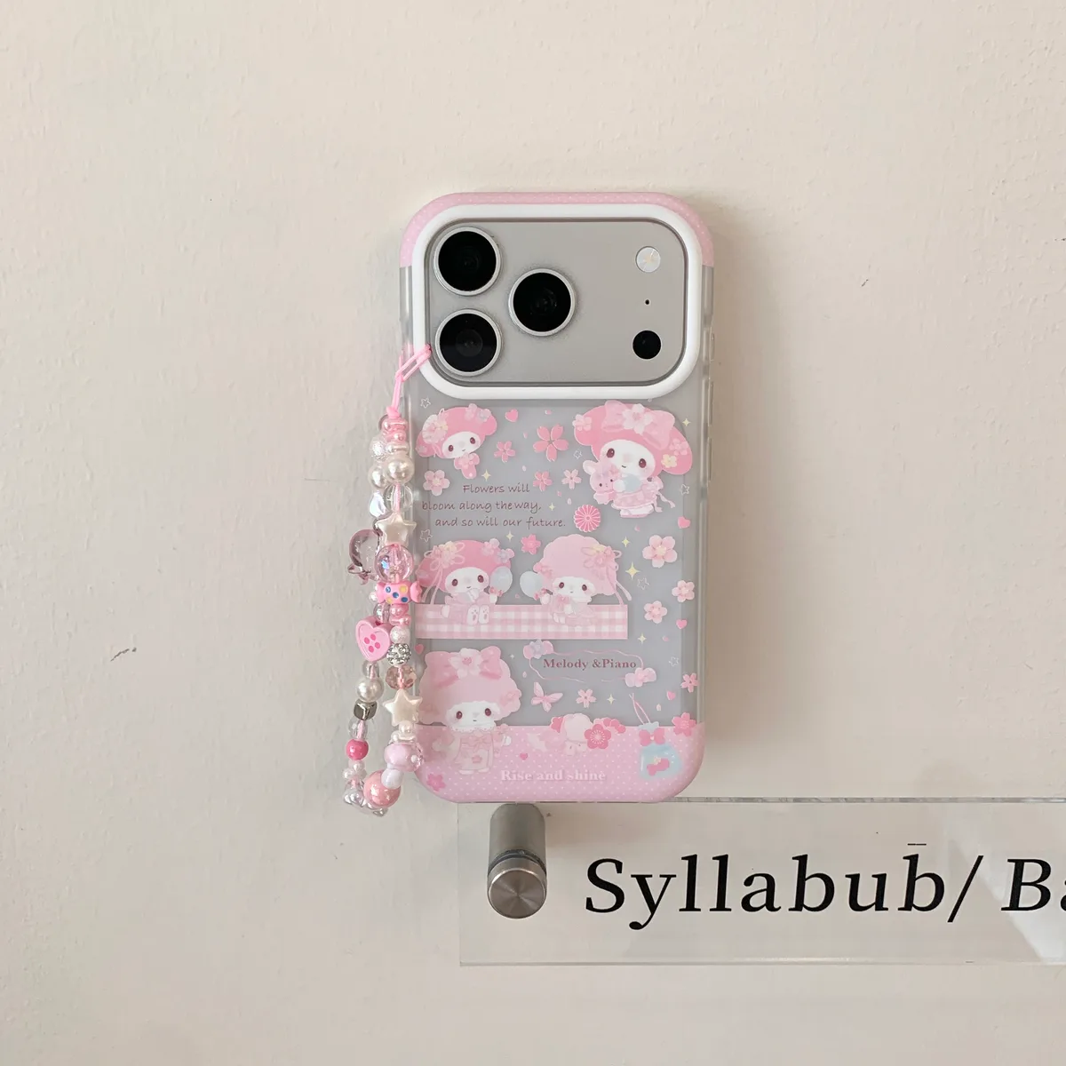 Pink Melody & Piano Case with Beaded Strap for iPhone 17 16 15 Pro Max