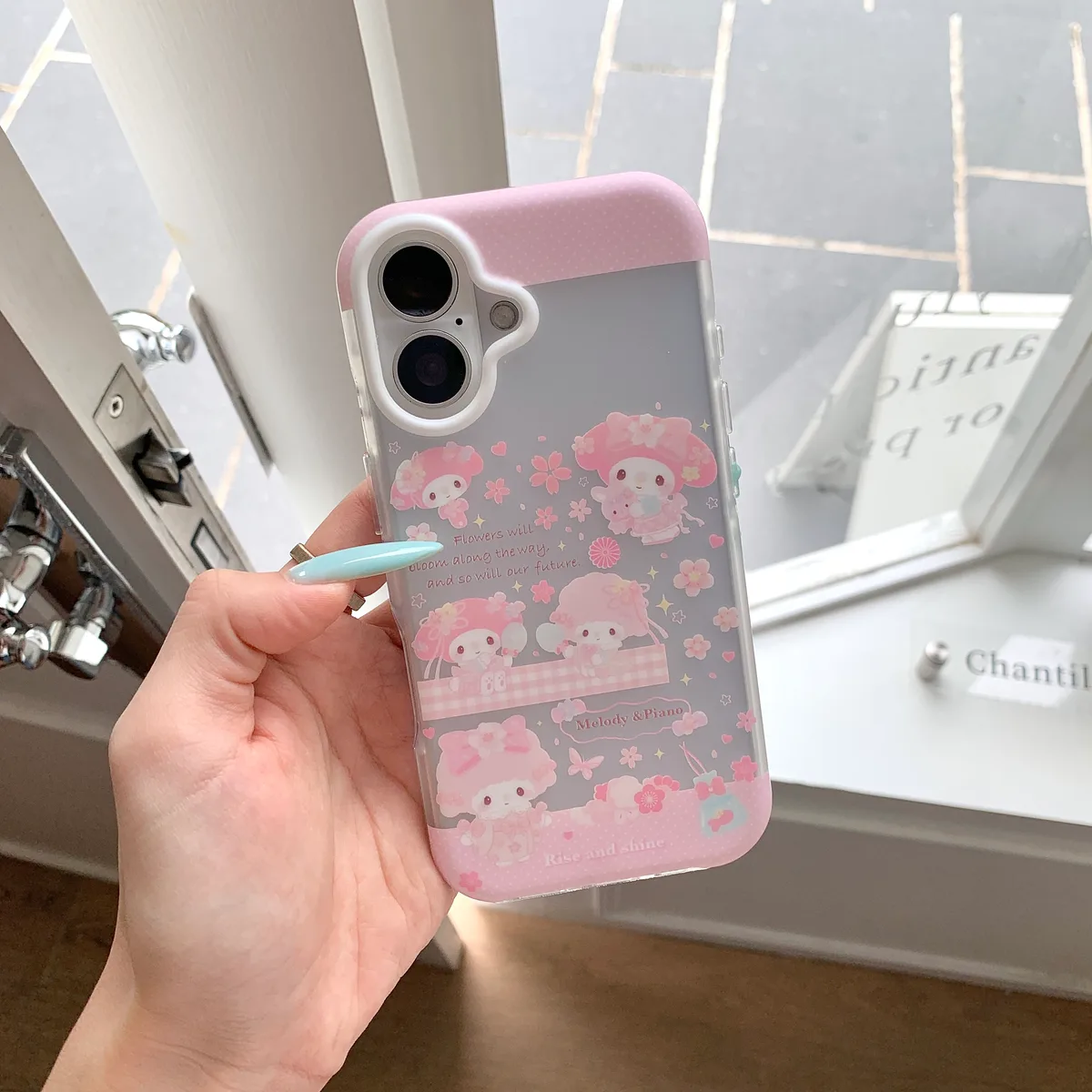 Pink Melody & Piano Case with Beaded Strap for iPhone 17 16 15 Pro Max