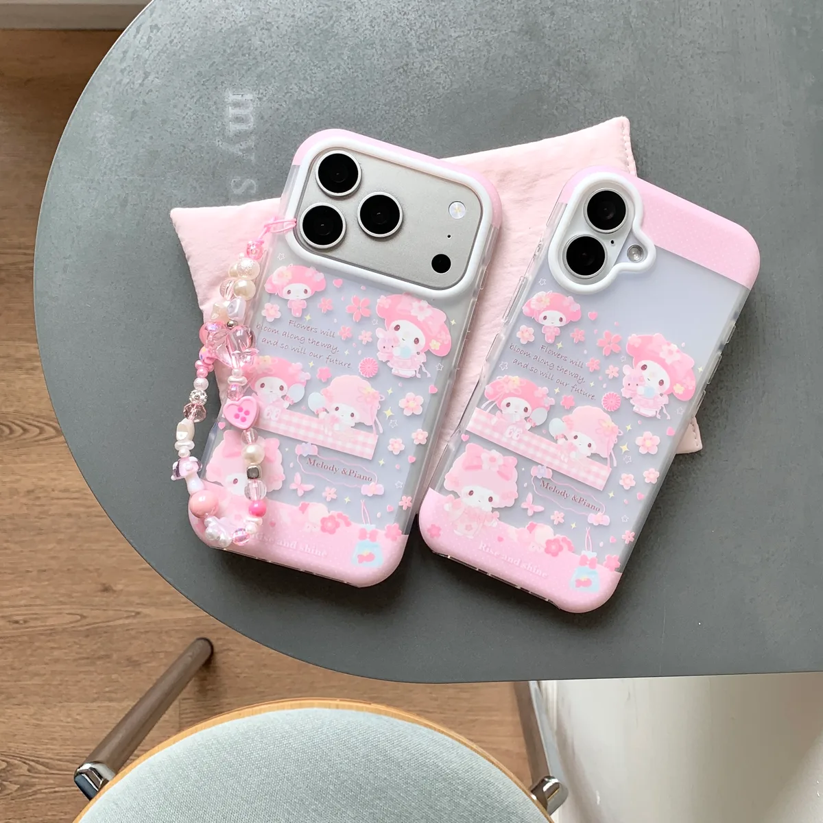 Pink Melody & Piano Case with Beaded Strap for iPhone 17 16 15 Pro Max