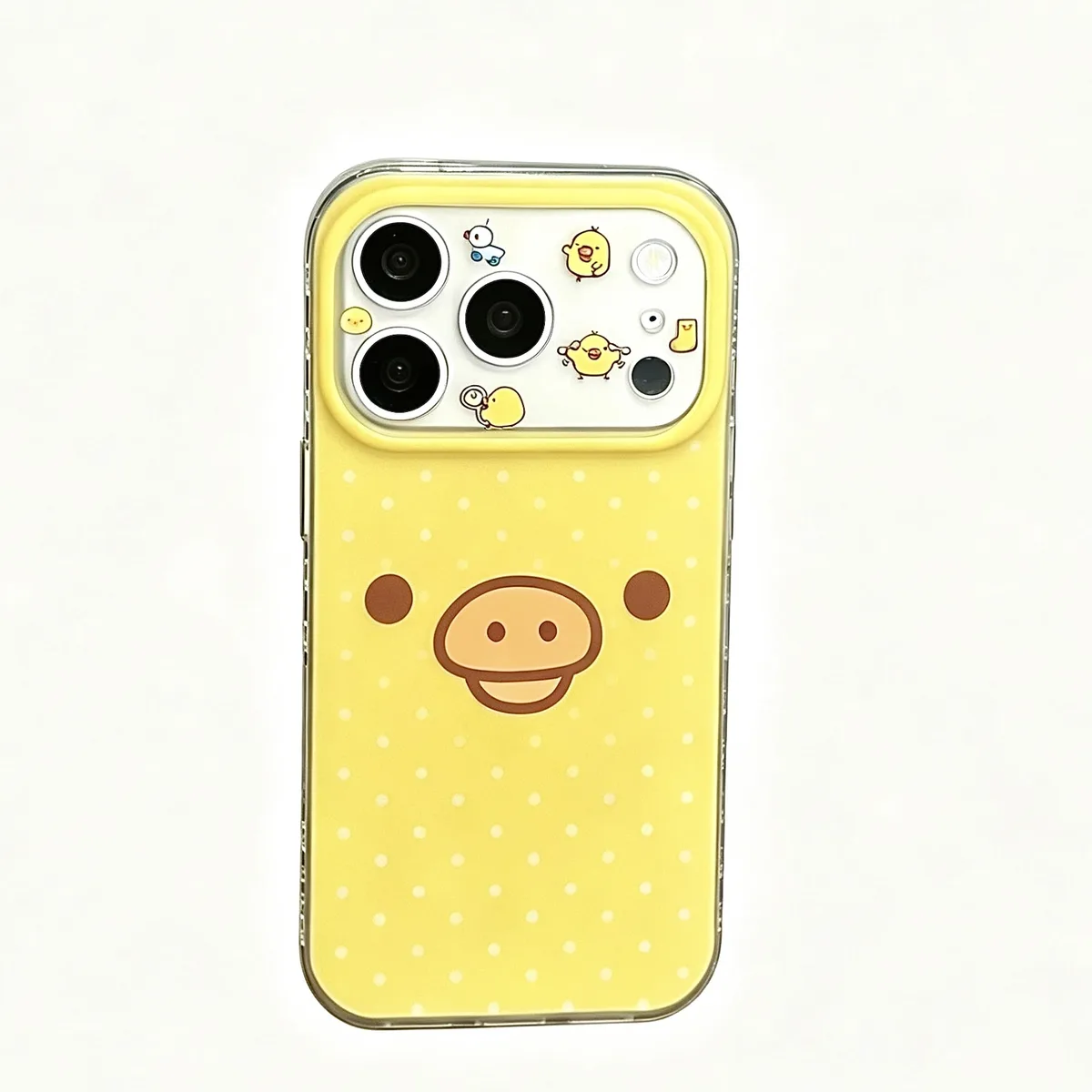 Yellow Polka Dot Pig Face Phone Case with Beaded Strap for iPhone 17 16 15 Pro Max